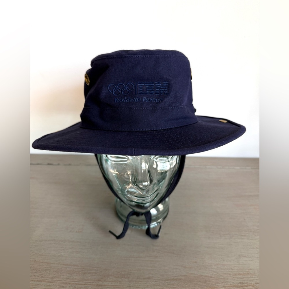Tilley T3 7 1/2 Navy Safari Hat IBM 2000 Sydney Summer Olympics w Pin Side Snaps